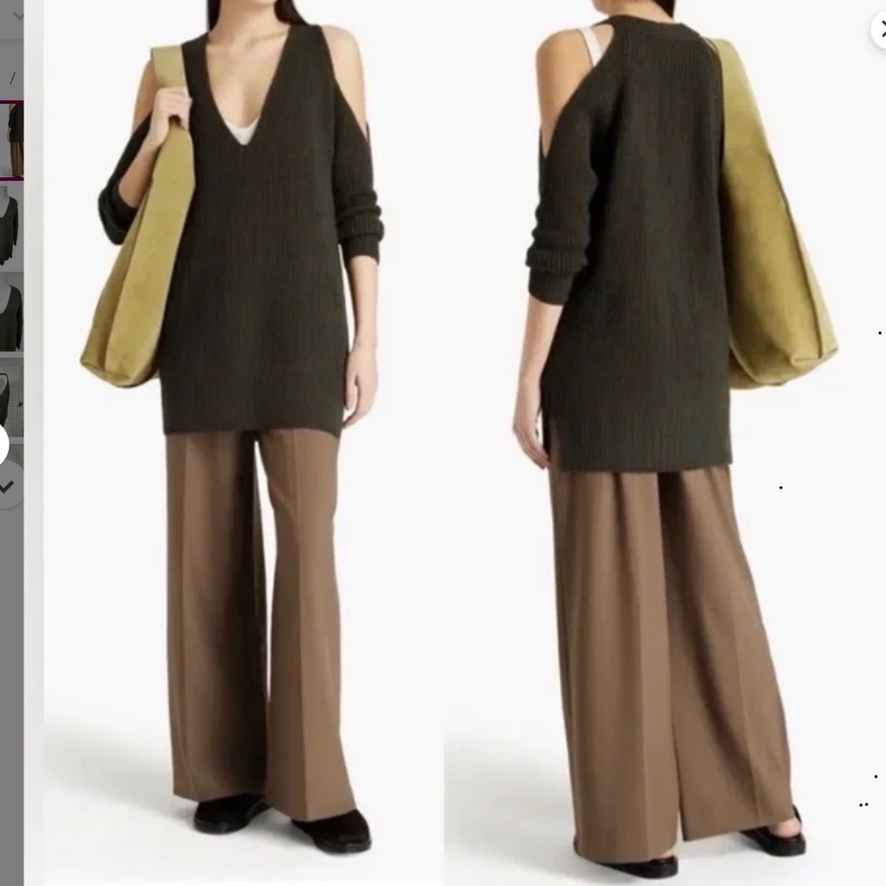 Michelle Mason Cold-Shoulder Ribbed Wool And Cashmere-Blend Sweater Green Small
